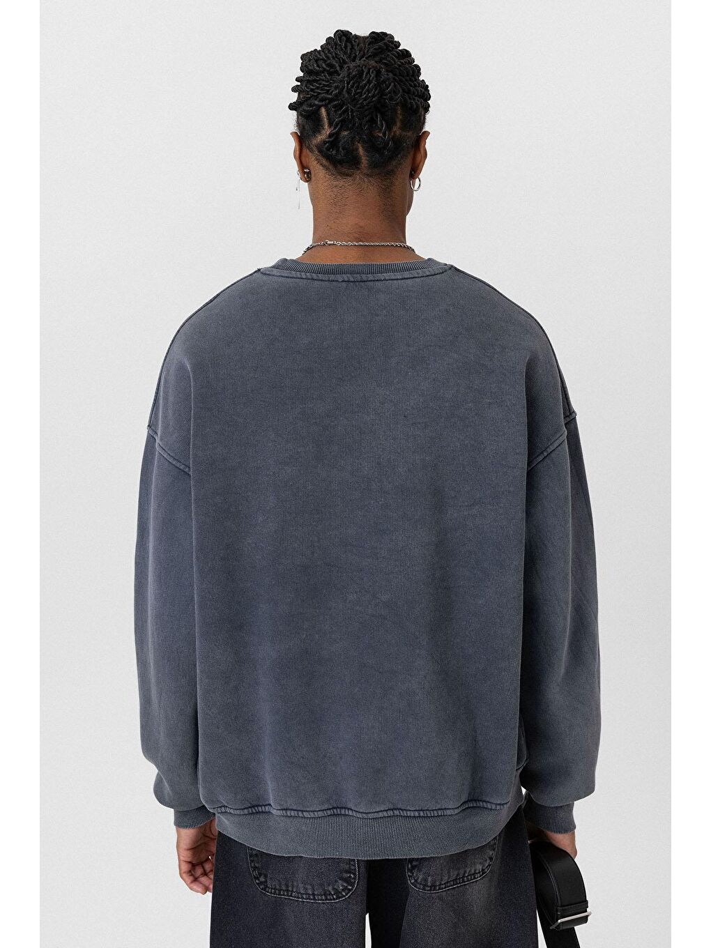 Yıkamalı Cep Detaylı Oversize Sweatshirt Siyah-5
