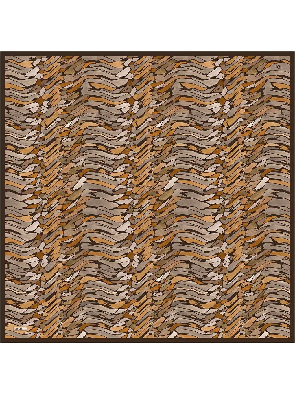 Kahverengi Çiçek Desenli Saf İpek Twill Eşarp 9335 81-2