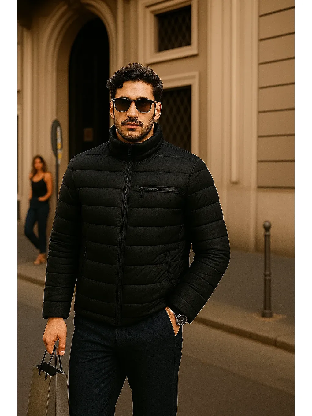 Erkek Comfort Fermuarlı Günlük Kışlık Siyah Şişme Mont-2