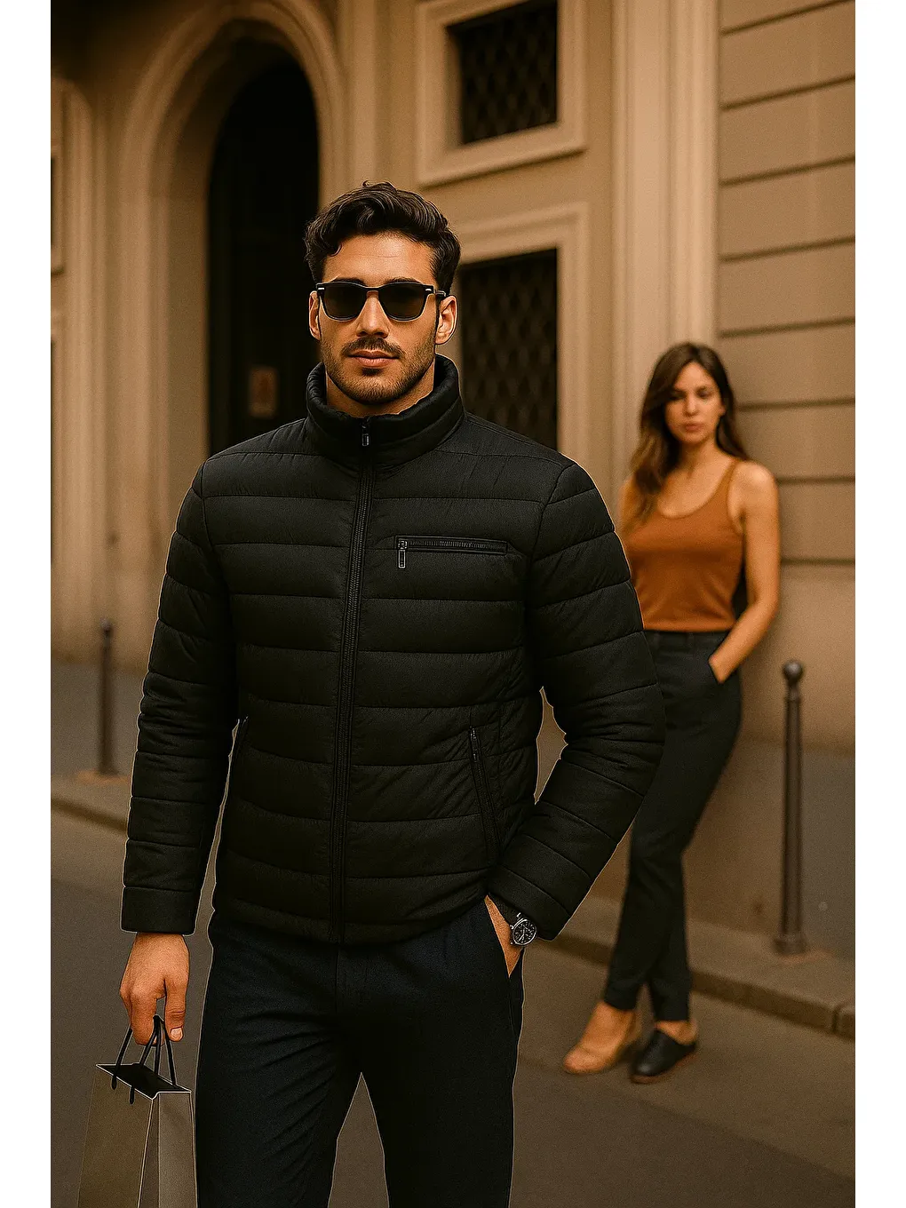 Erkek Comfort Fermuarlı Günlük Kışlık Siyah Şişme Mont-3