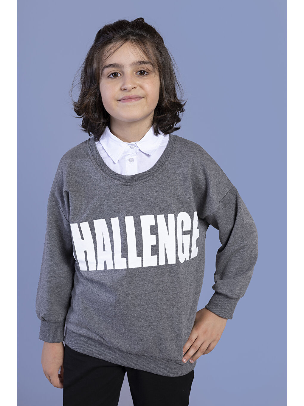 Toontoykids Antrasit Erkek Çocuk Baskılı Gömlek Yaka Sweatshirt