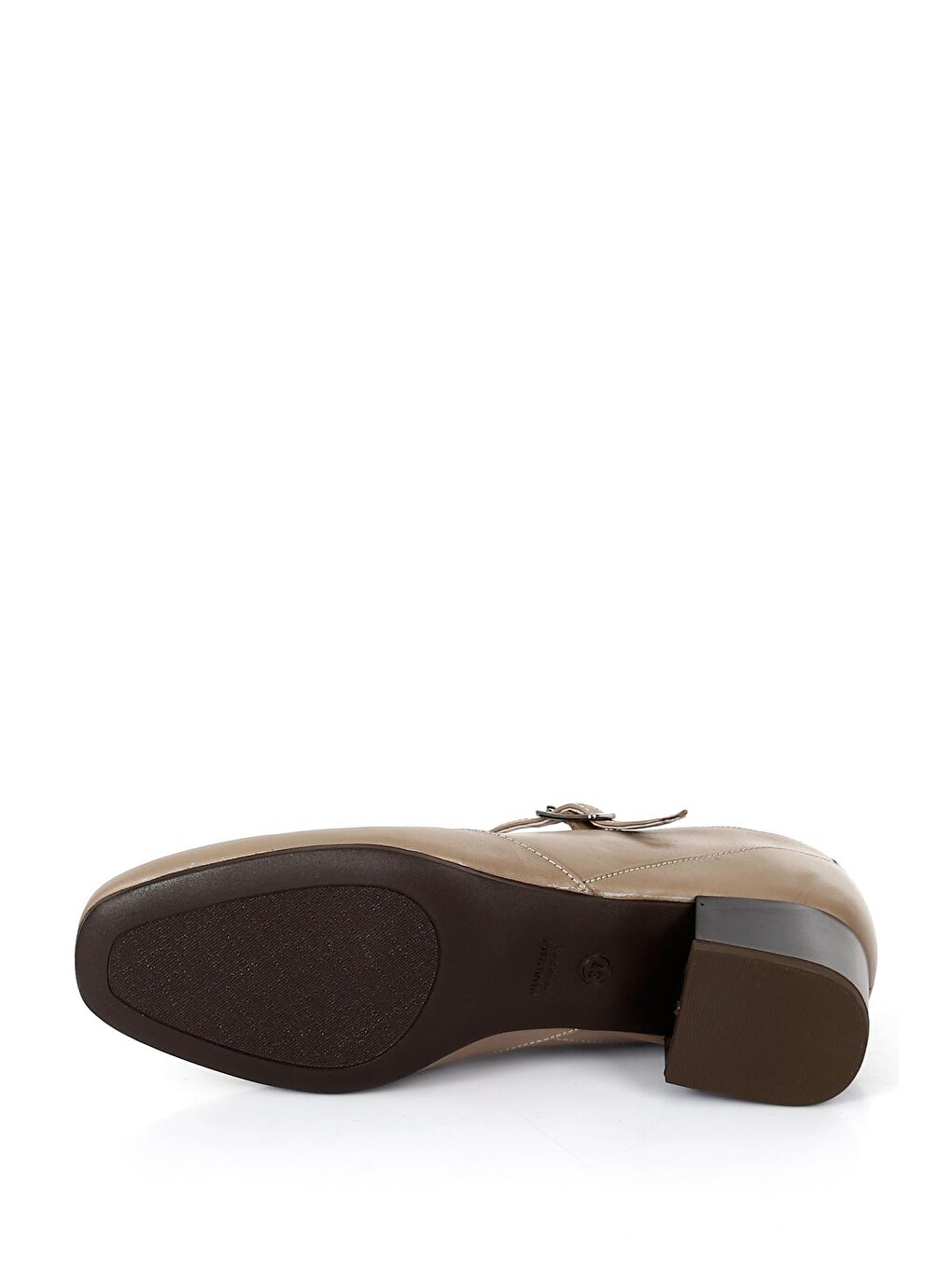 Bej VİZON  Hakiki Deri Küt Burun Kısa Kalın Topuklu Kadın Ayakkabı 24220-6