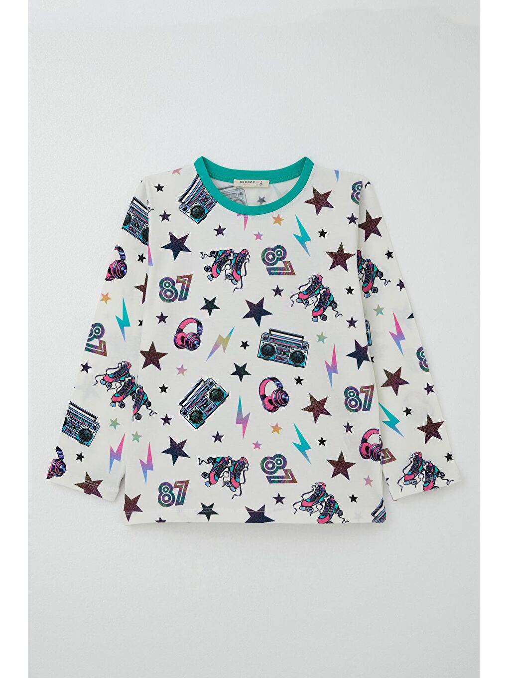 Kız Çocuk Pijama Takımı Müzik Temalı Yıldız Desenli Ekru (4-7 Yaş)-1