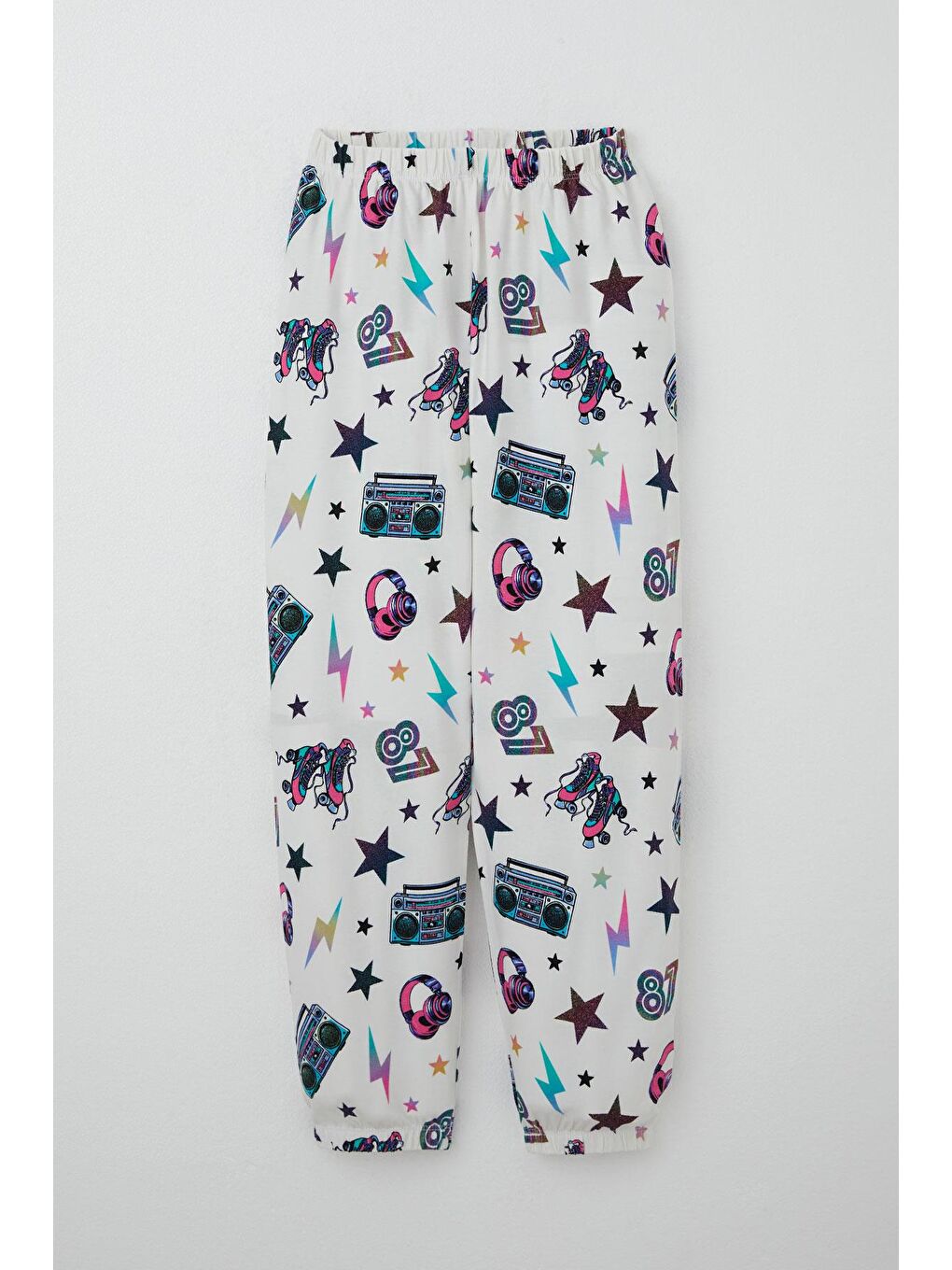 Kız Çocuk Pijama Takımı Müzik Temalı Yıldız Desenli Ekru (4-7 Yaş)-2