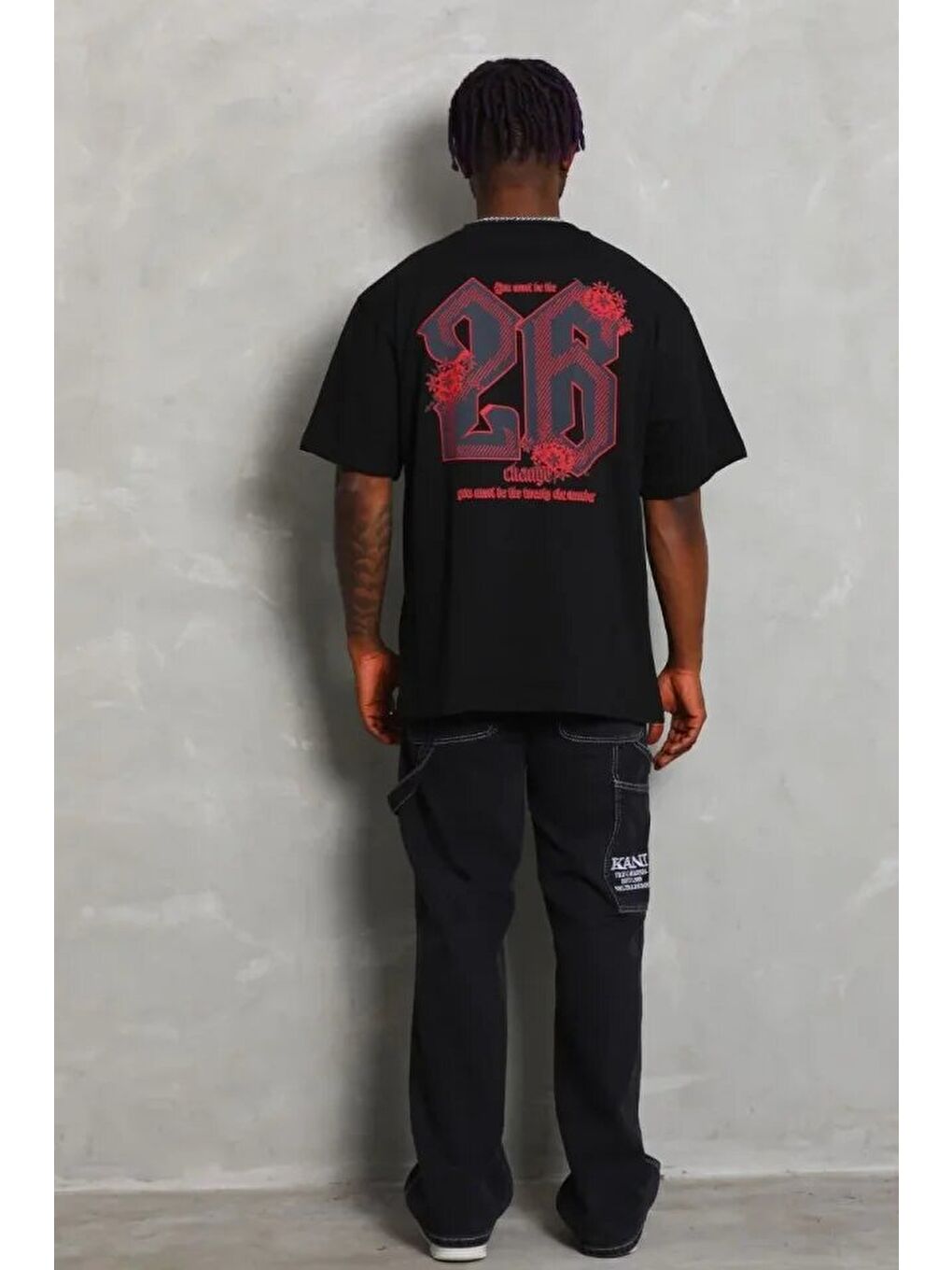 Siyah Erkek Baskılı Tişort-1