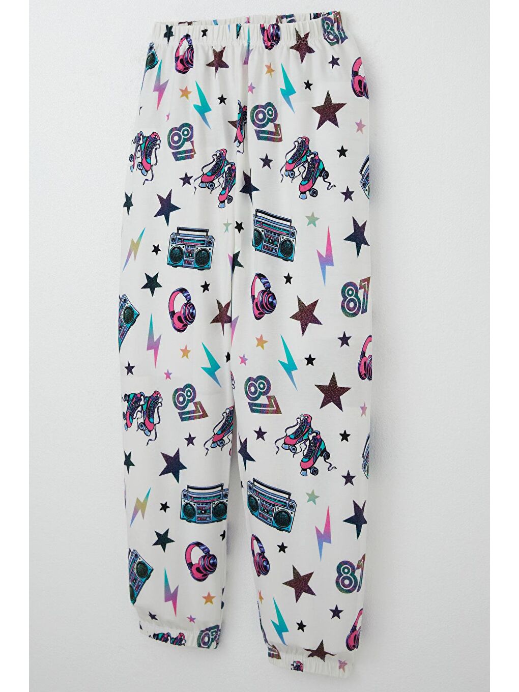 Kız Çocuk Pijama Takımı Müzik Temalı Yıldız Desenli Ekru (4-7 Yaş)-6