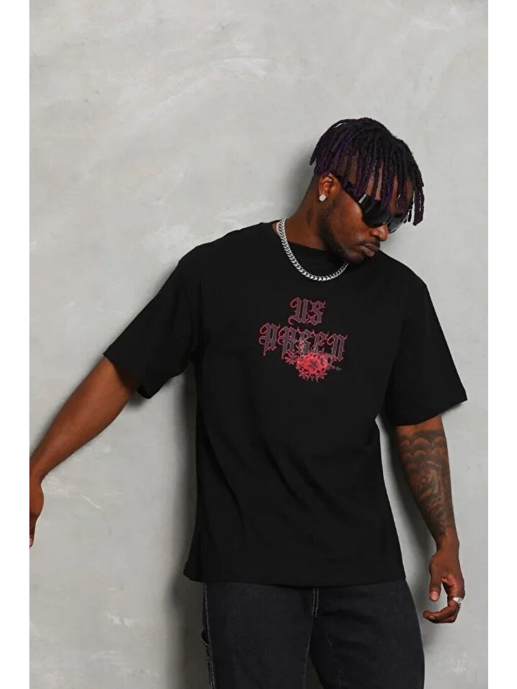 Siyah Erkek Baskılı Tişort-2