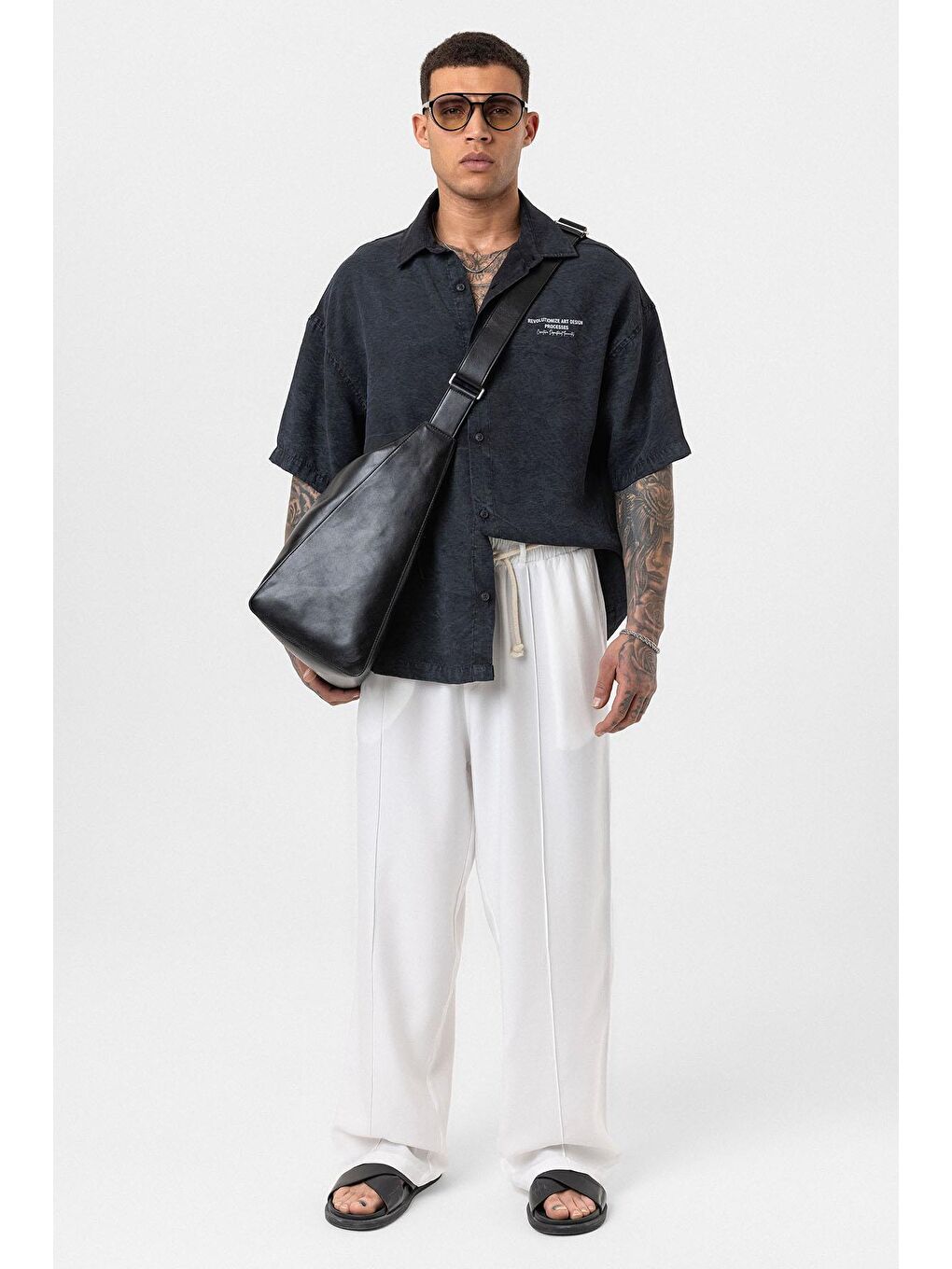 Kemer Detaylı Baggy Kumaş Erkek Pantolon Ekru