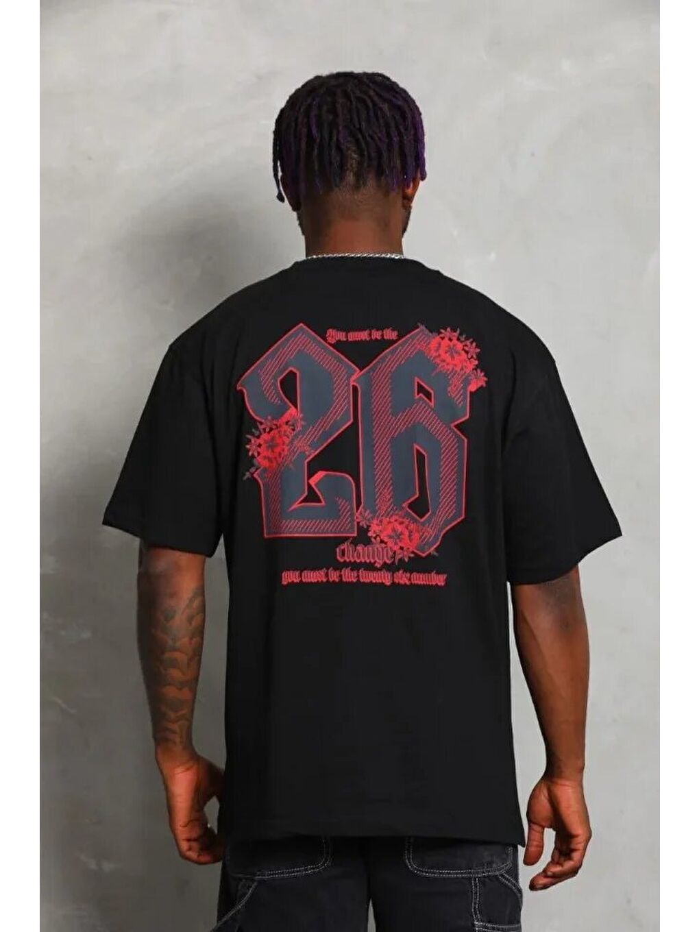 Siyah Erkek Baskılı Tişort-3