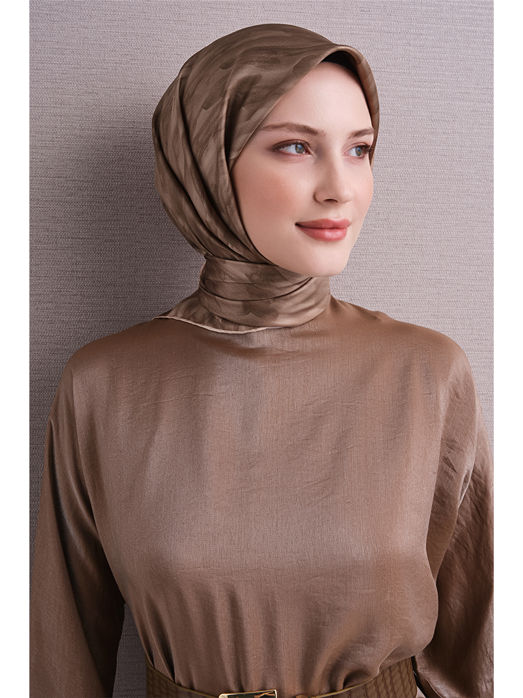 Kahverengi Saf İpek Twill Eşarp 9630d 34-2