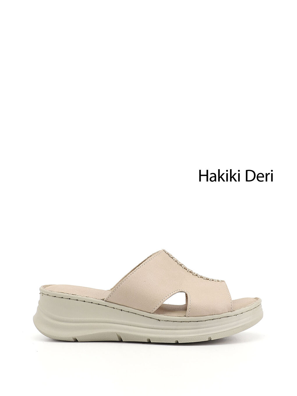 Bej Kadın YENİ BEJ Dolgu Taban Hakiki Deri Terlik