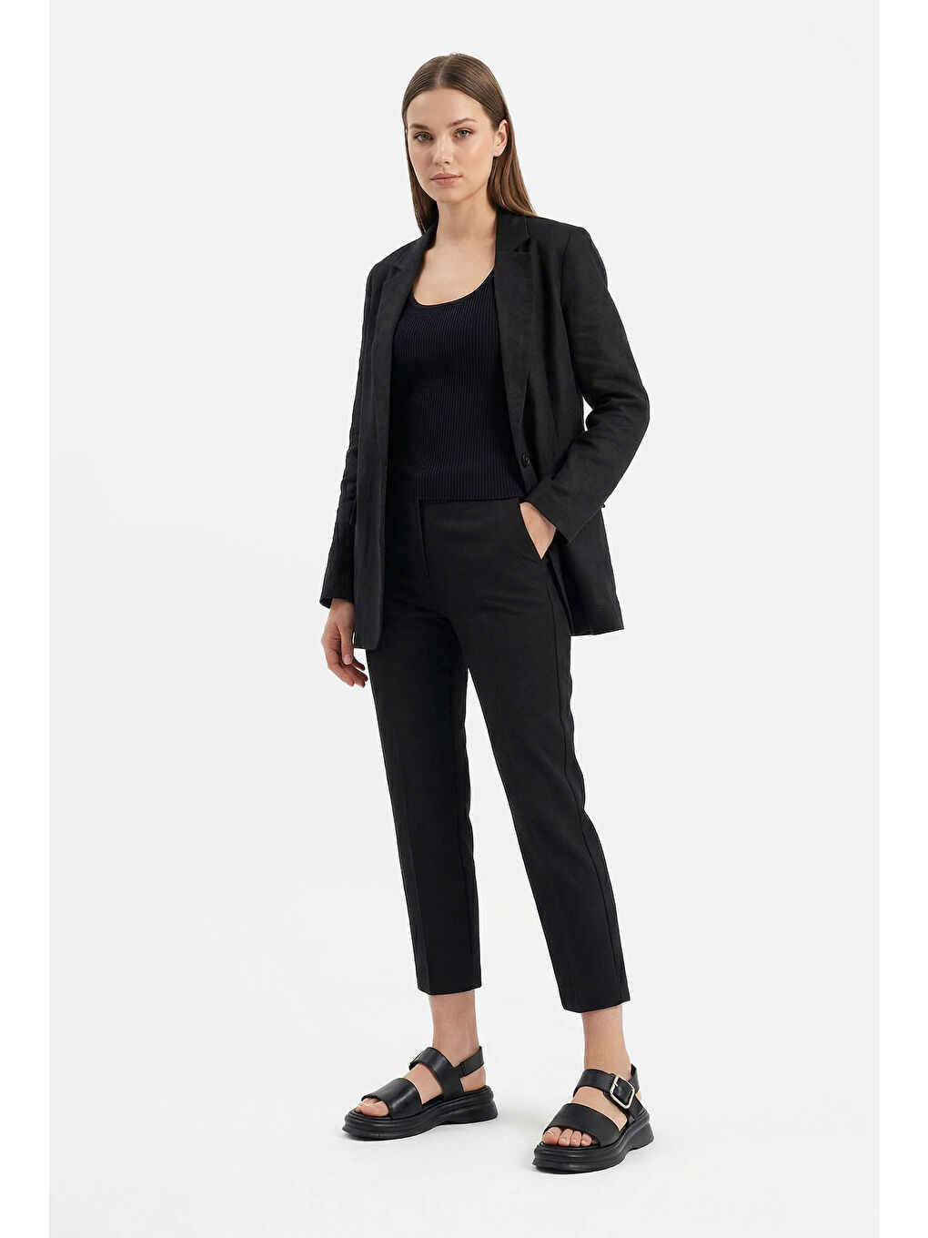 Siyah Kadın SİYAH Tokalı Bantlı Hakiki Deri Sandalet-2