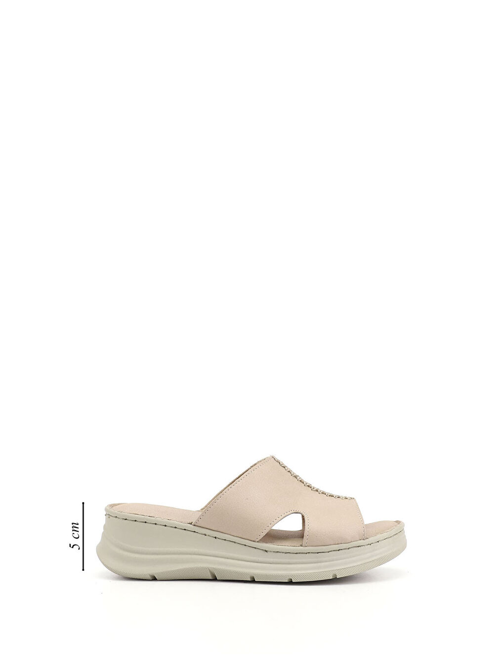 Bej Kadın YENİ BEJ Dolgu Taban Hakiki Deri Terlik-1