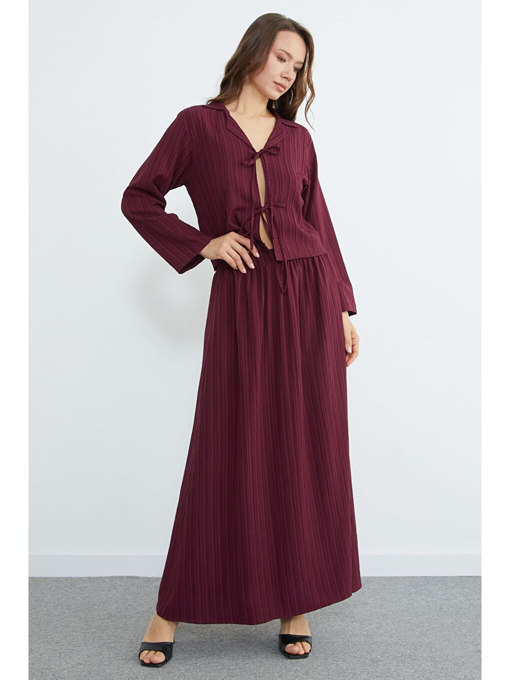 Mürdüm Önü Bağlamalı Beli Lastikli Etekli 2 Li Takım-1