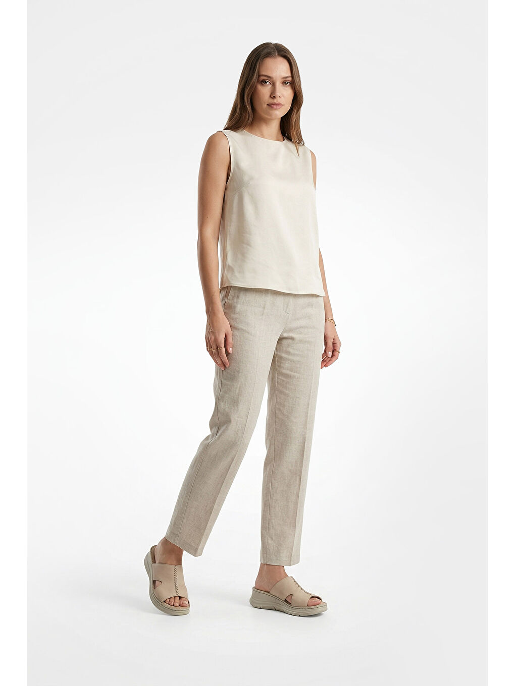 Bej Kadın YENİ BEJ Dolgu Taban Hakiki Deri Terlik-2