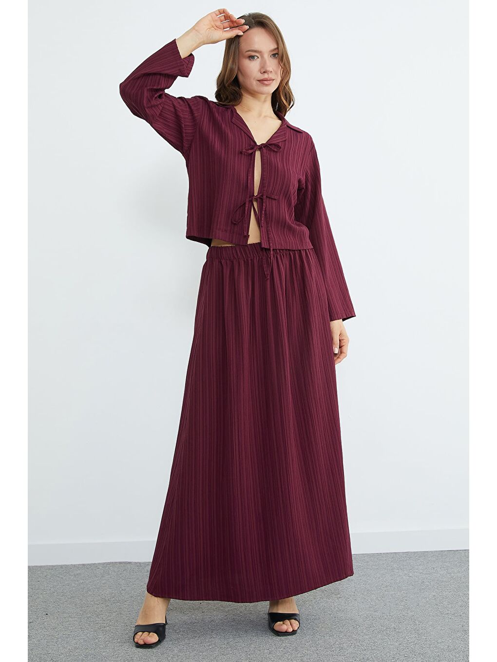 Mürdüm Önü Bağlamalı Beli Lastikli Etekli 2 Li Takım-2