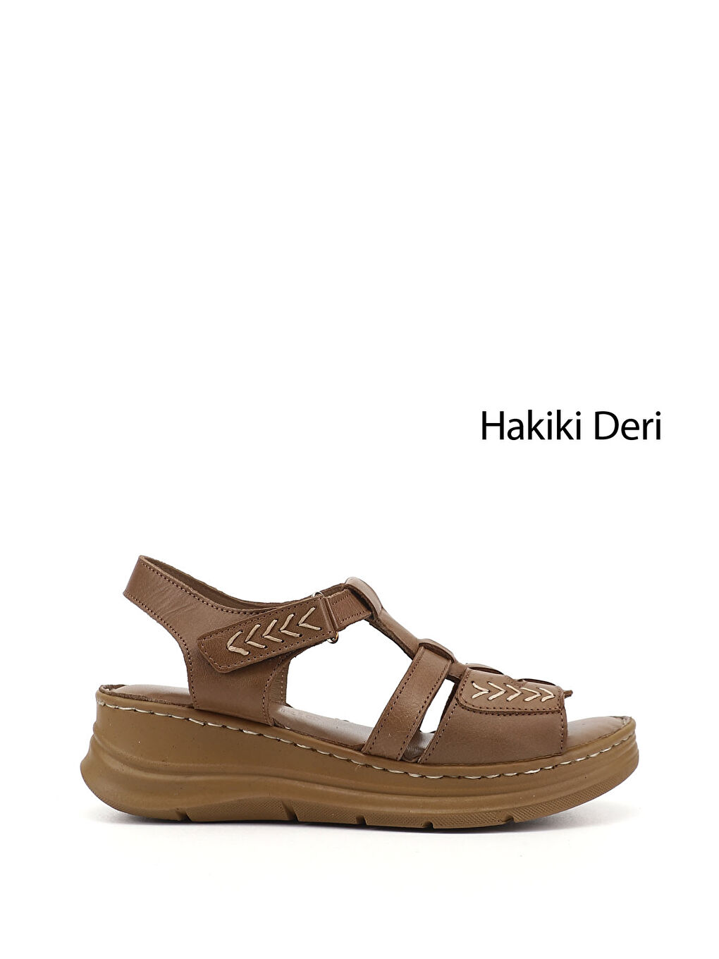 Kahverengi Kadın KAHVERENGİ Cırt Bantlı Dolgu Topuk Hakiki Deri Sandalet