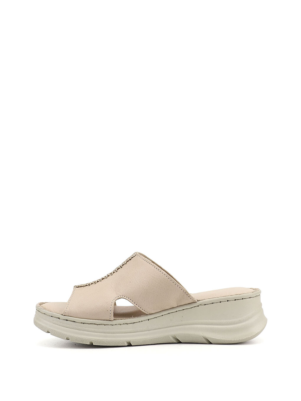 Bej Kadın YENİ BEJ Dolgu Taban Hakiki Deri Terlik-4