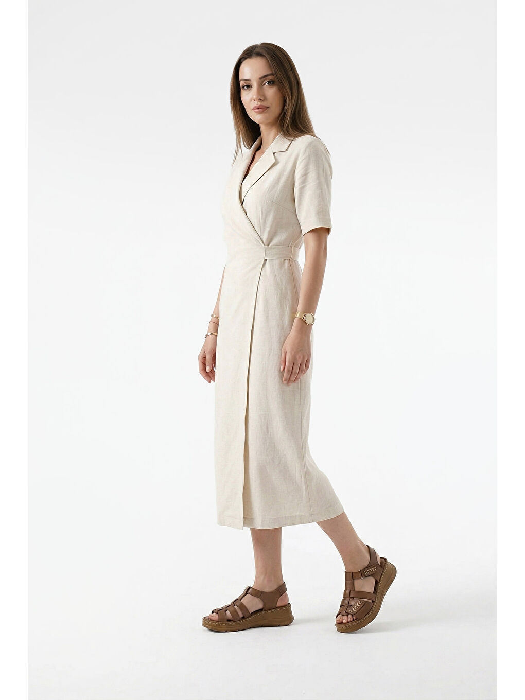 Kahverengi Kadın KAHVERENGİ Cırt Bantlı Dolgu Topuk Hakiki Deri Sandalet-2