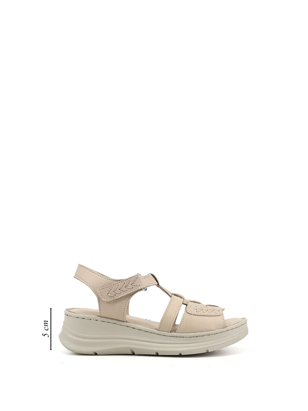 Bej Kadın YENİ BEJ Cırt Bantlı Dolgu Topuk Hakiki Deri Sandalet-1