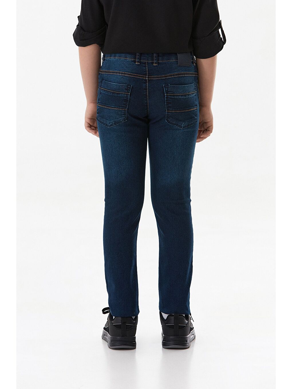 Lacivert Eskitme Görünümlü Fermuarlı Erkek Çocuk Pantolon-2