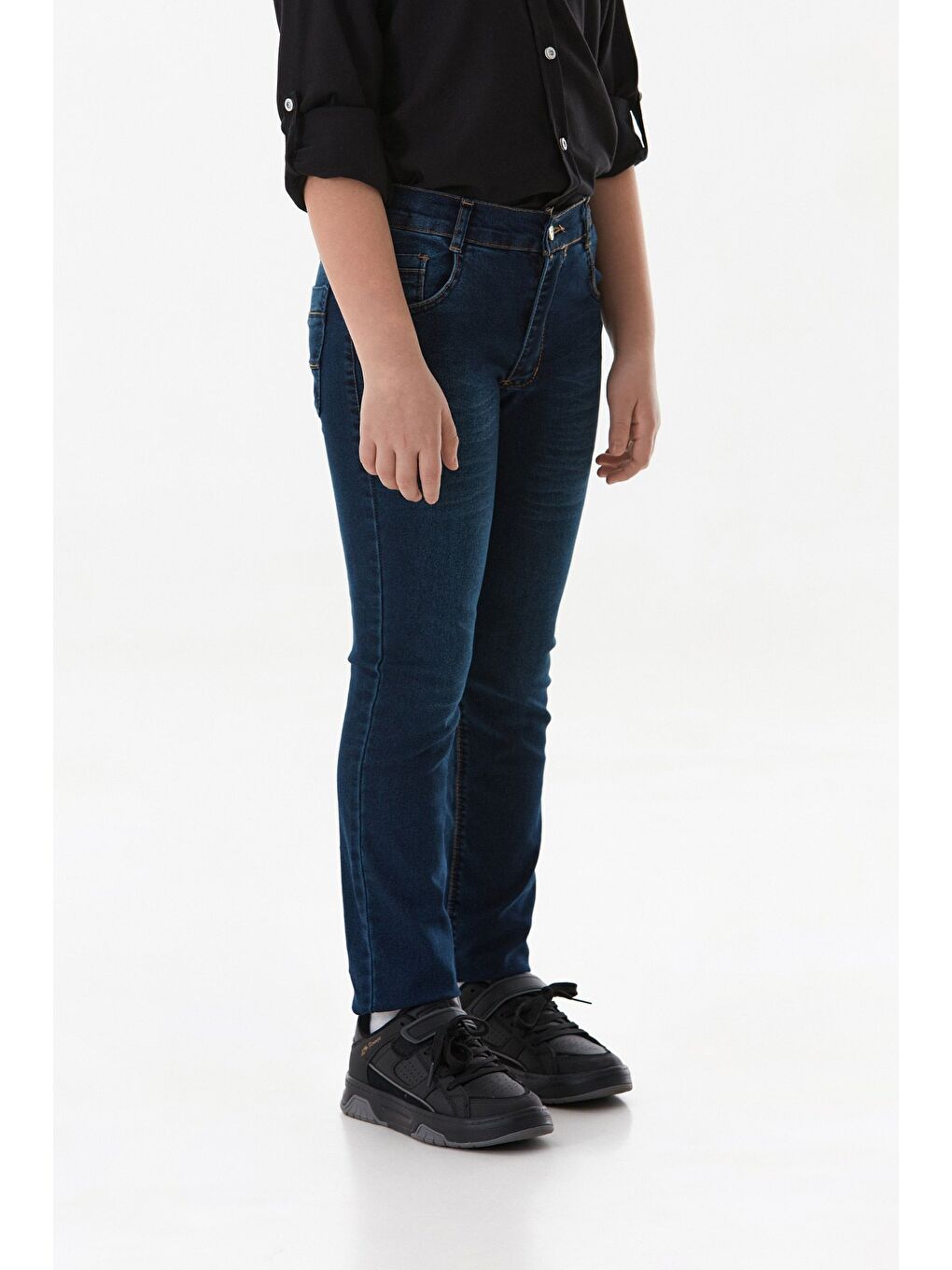 Lacivert Eskitme Görünümlü Fermuarlı Erkek Çocuk Pantolon-3