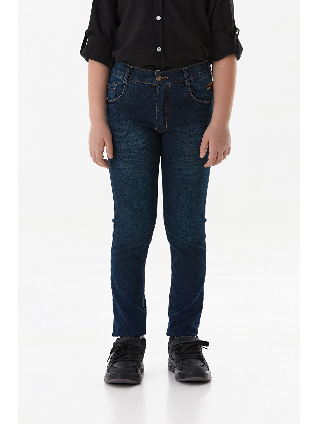 Lacivert Eskitme Görünümlü Fermuarlı Erkek Çocuk Pantolon-4