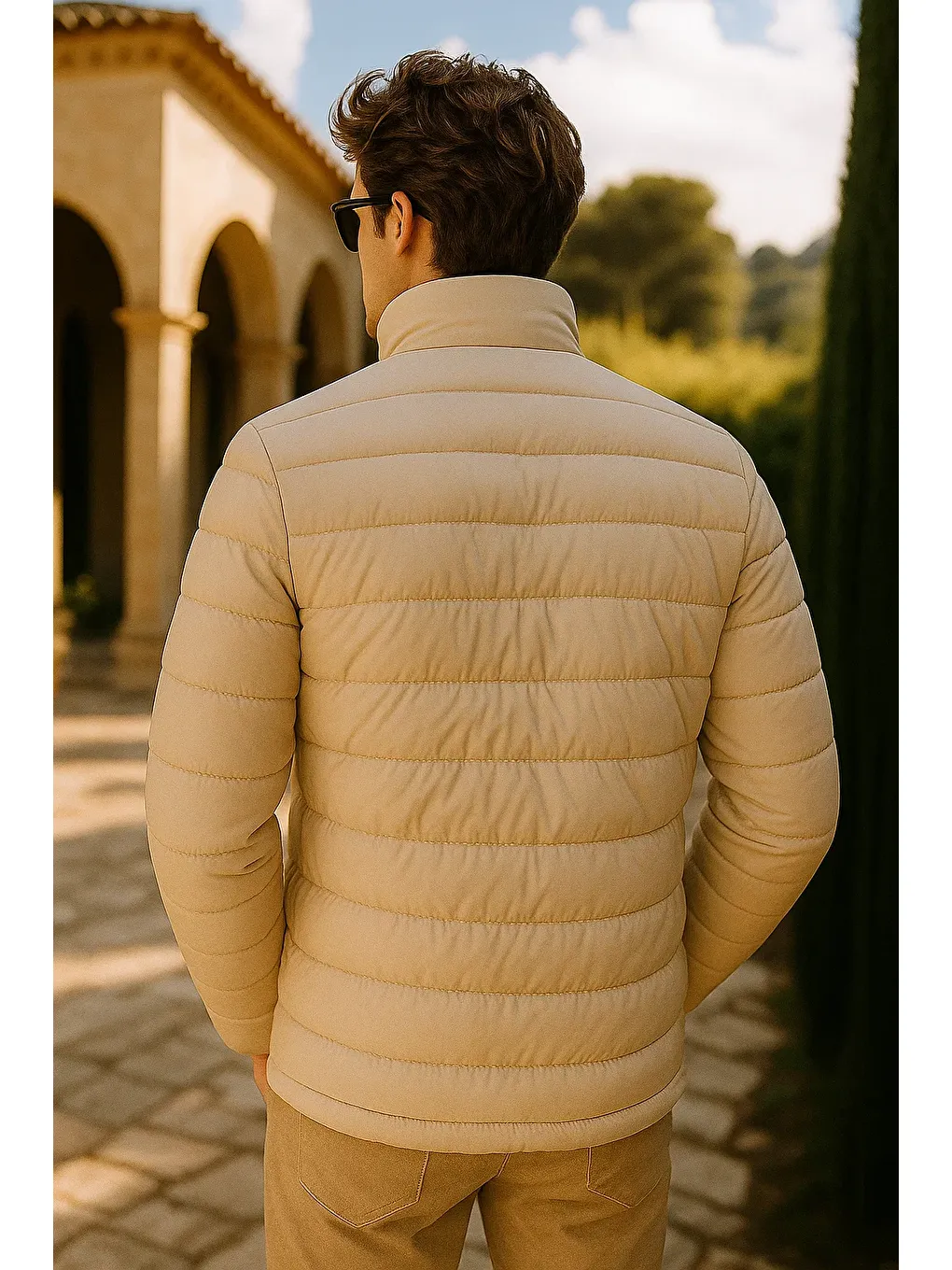 Ekru Erkek Comfort Dik Yaka Günlük Kışlık Krem Şişme Mont-4