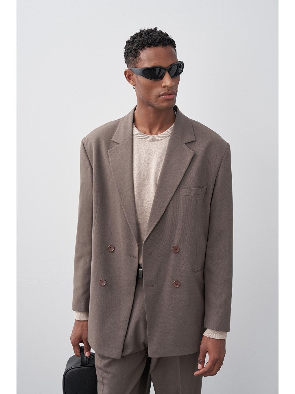 Bej Rahat Kalıp Kruvaze Takım Elbise Vizon-4