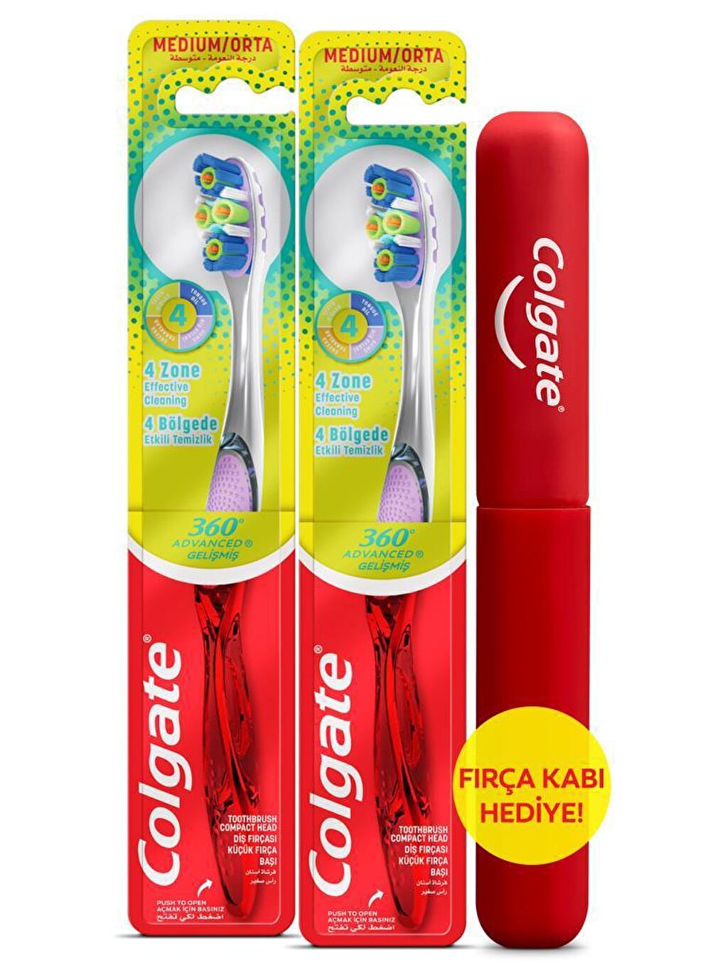 Colgate Gri-Mor 360 Gelişmiş 4 Yönlü Koruma Orta Diş Fırçası x 2 Adet + Diş Fırçası Kabı Hediye - 6