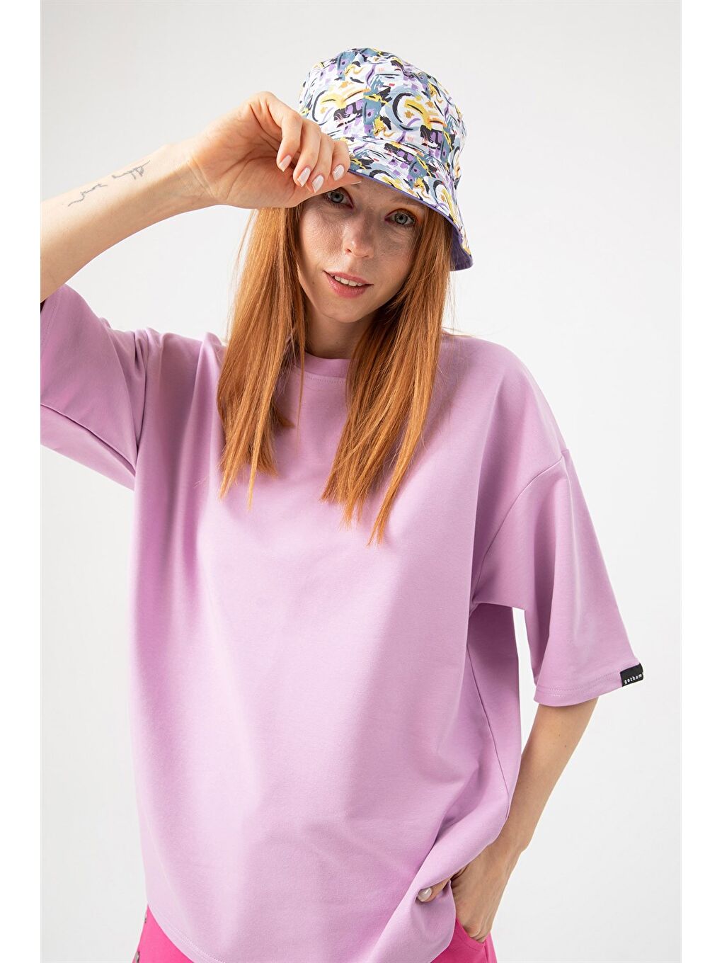 Kadın Base Oversize Lila T-Shirt-3