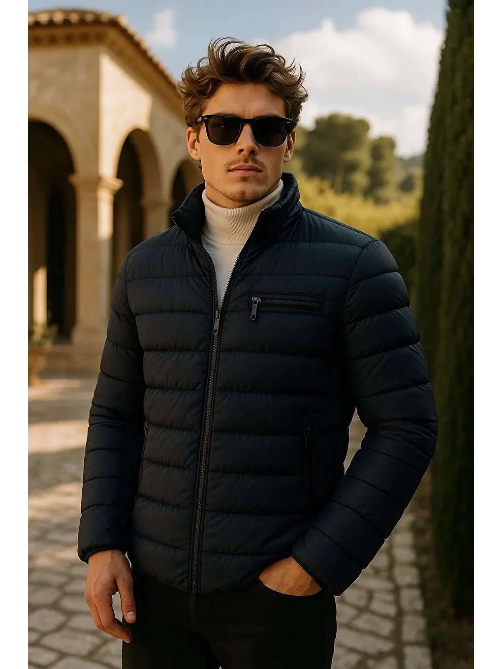 Erkek Comfort Dik Yaka Günlük Kışlık Lacivert Şişme Mont