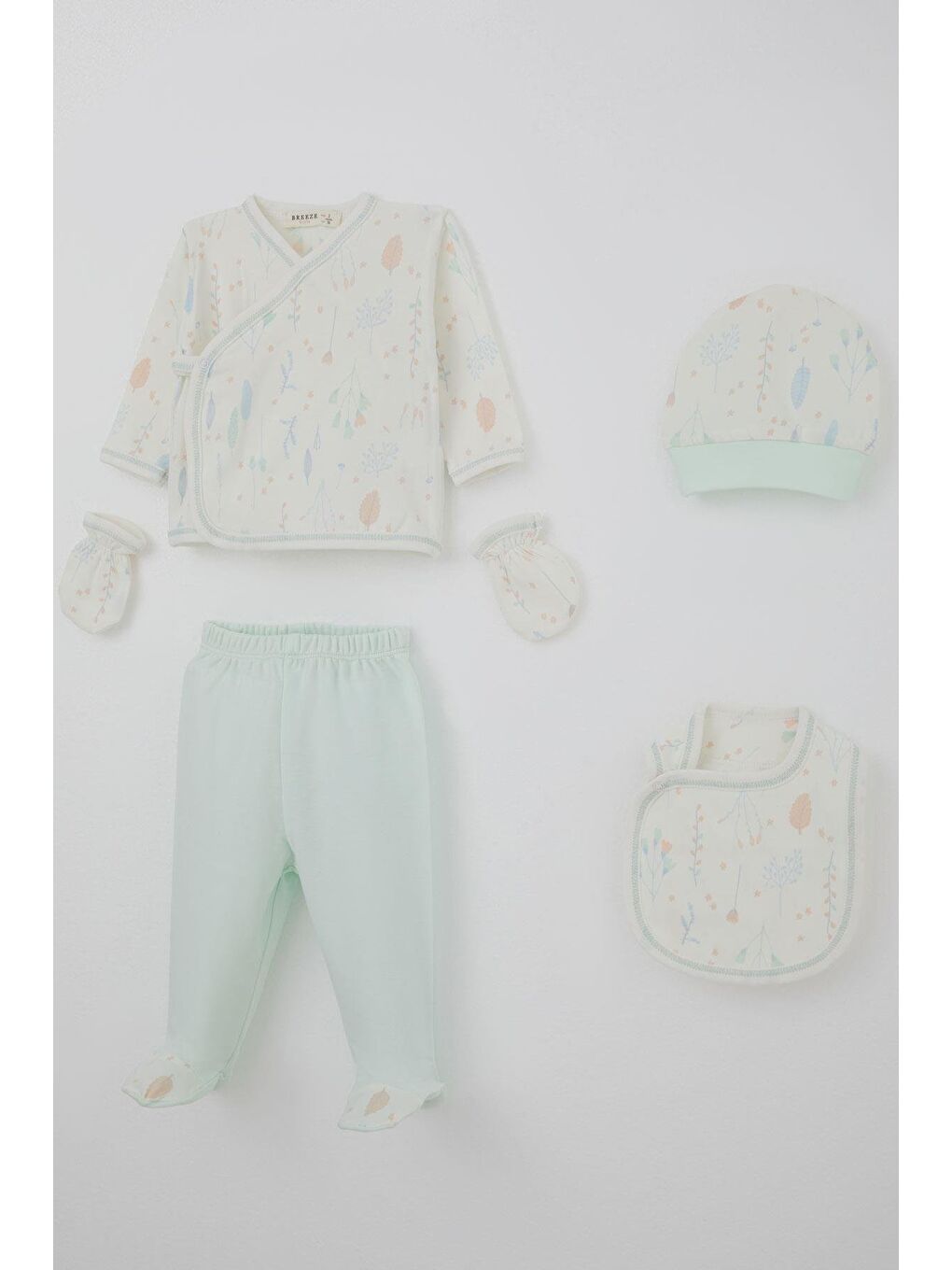 Kız Bebek Hastane Çıkışı 5 Li Renkli Çiçek Desenli Ekru (0-3 Ay)-1