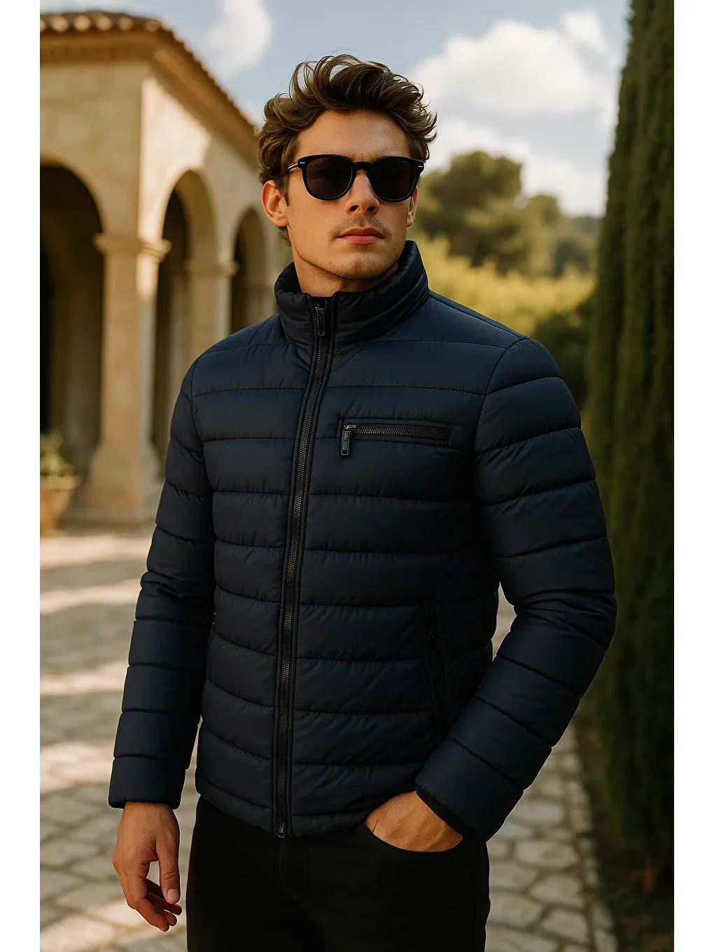 Erkek Comfort Dik Yaka Günlük Kışlık Lacivert Şişme Mont-1