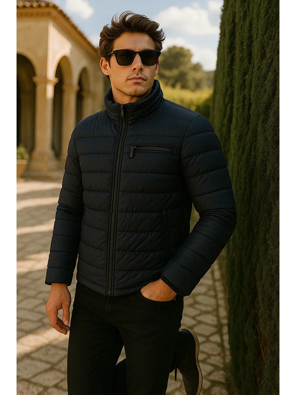 Erkek Comfort Dik Yaka Günlük Kışlık Lacivert Şişme Mont-2