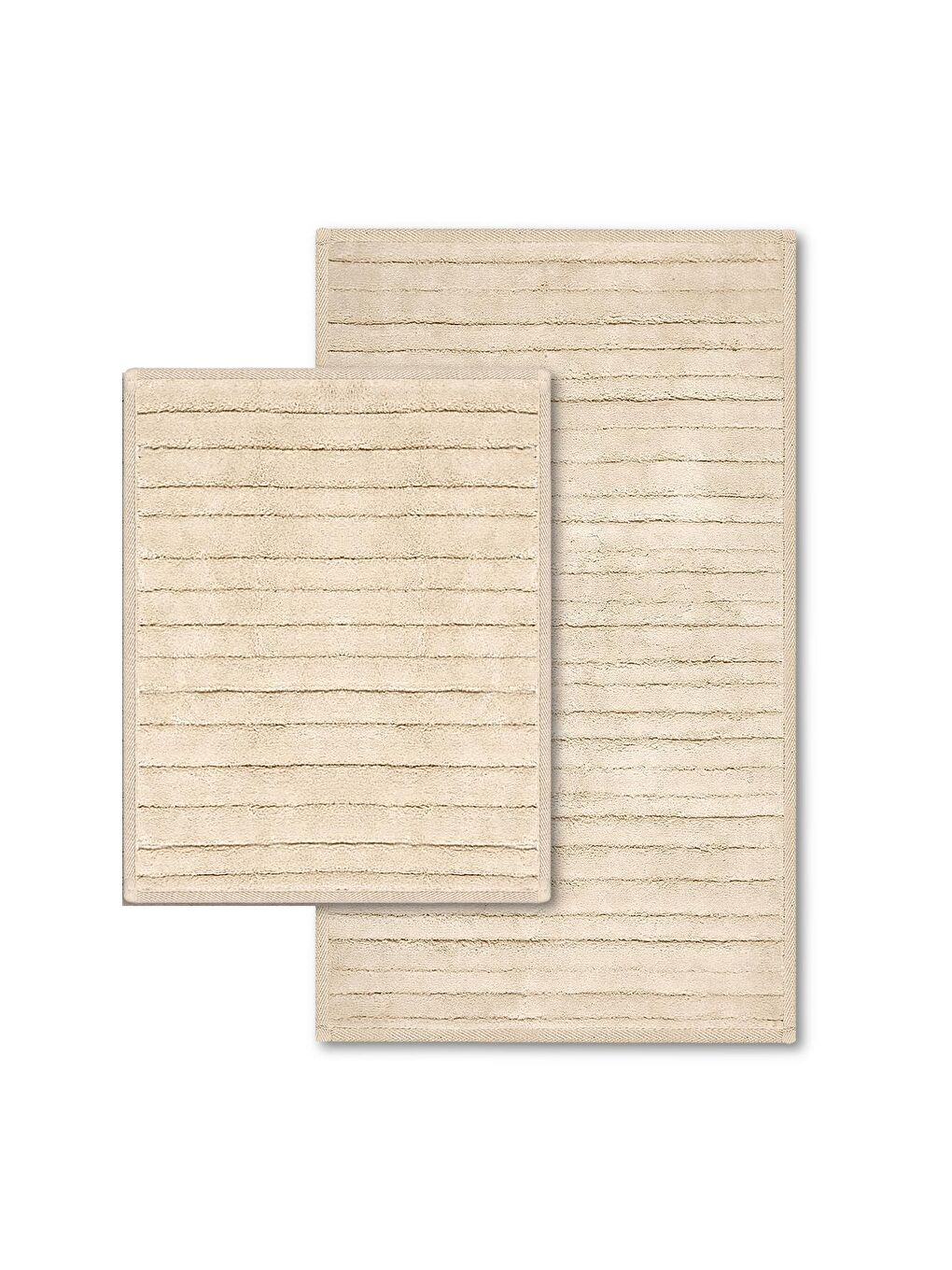 Lines Doğal Pamuklu 2'li Banyo Paspas Seti 60x100+50x60 Cm Bej