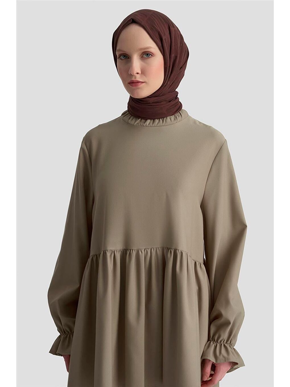 Fırfırlı Balon Kollu Tunik 25Kd9018 Bej-2