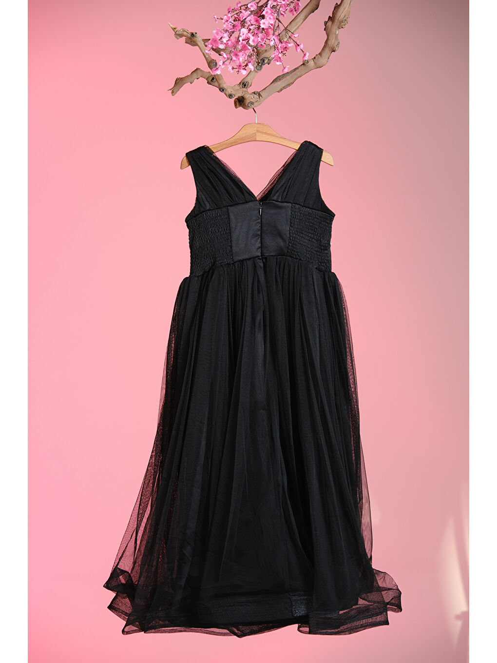 Siyah Beli İkili Taşlı Şeritli V Yakalı Kız Çocuk Abiye ABY.3005-4