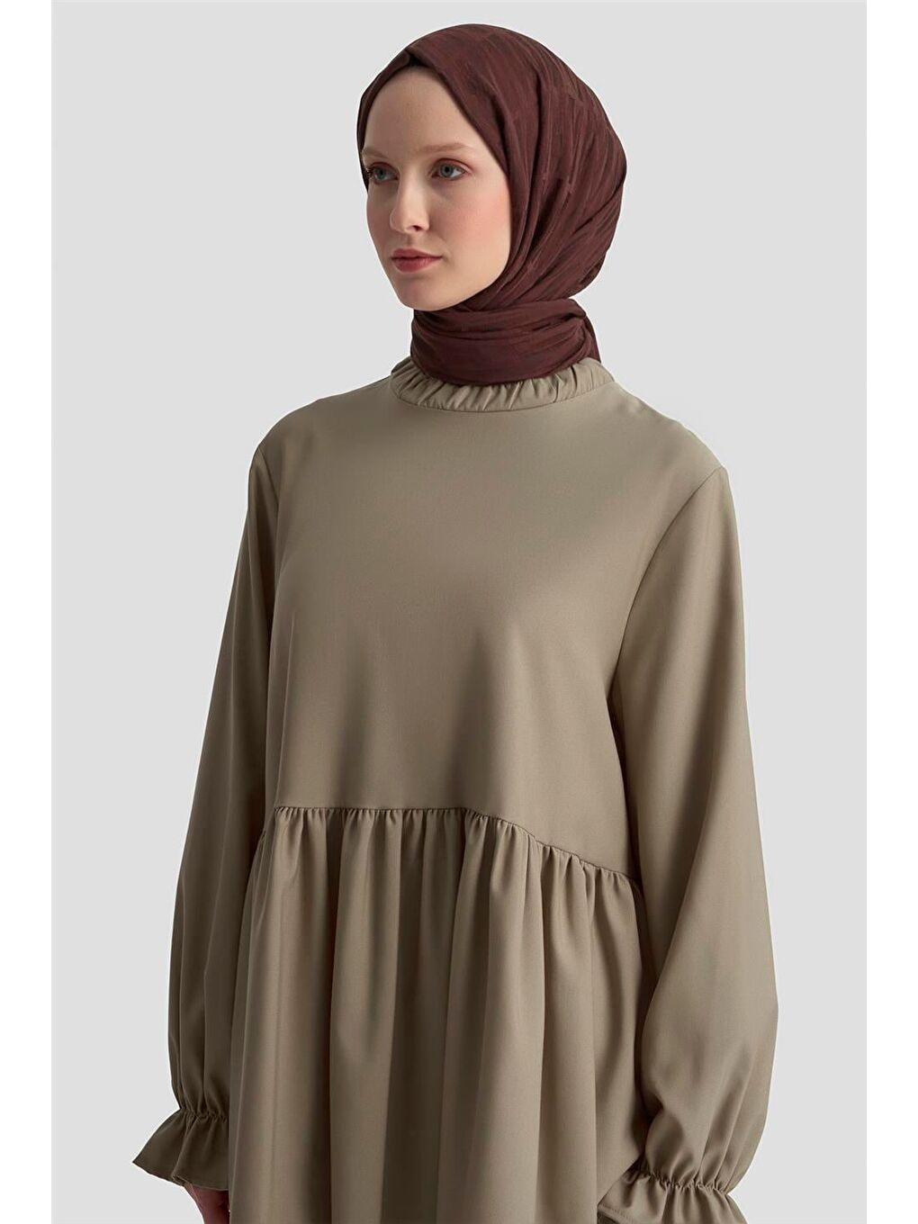 Fırfırlı Balon Kollu Tunik 25Kd9018 Bej-3