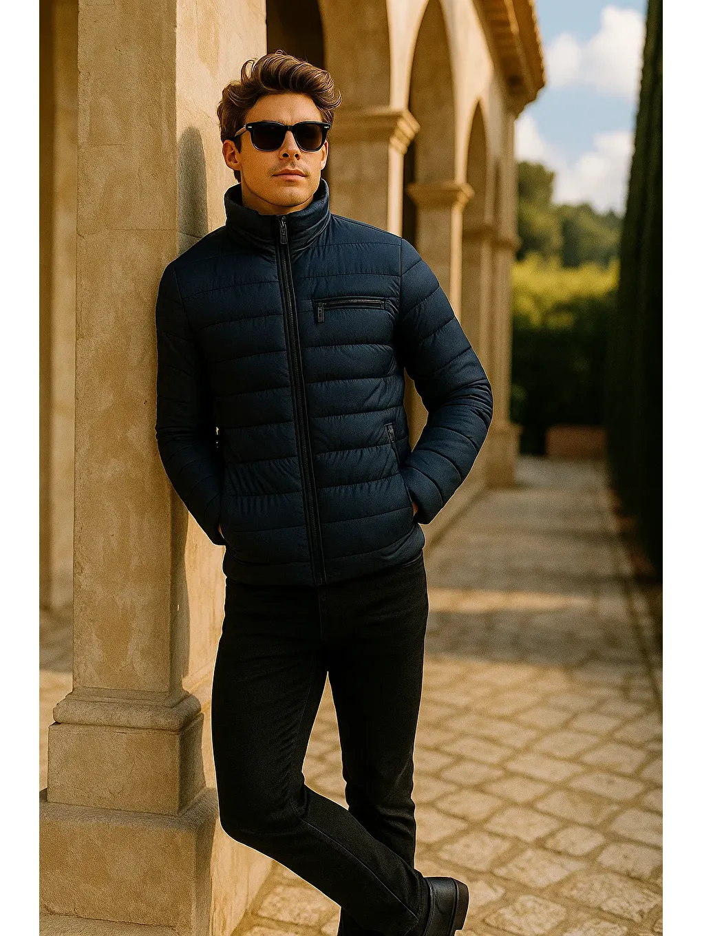 Erkek Comfort Dik Yaka Günlük Kışlık Lacivert Şişme Mont-3