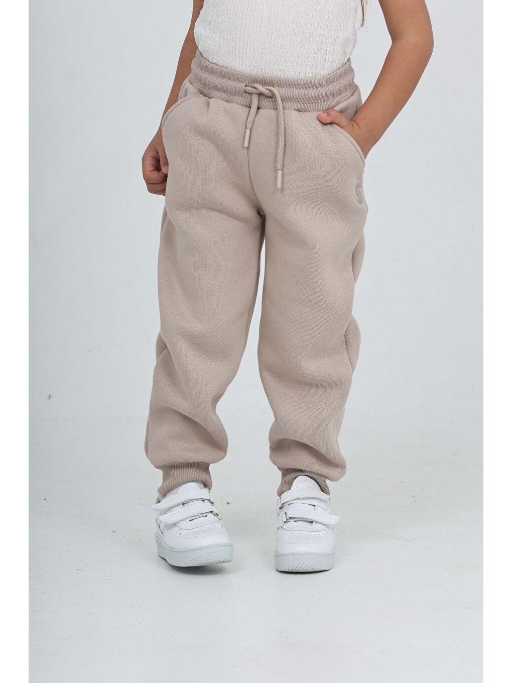 Bej Kız Çocuk T Logo Nakışlı Eşofman Alt-2