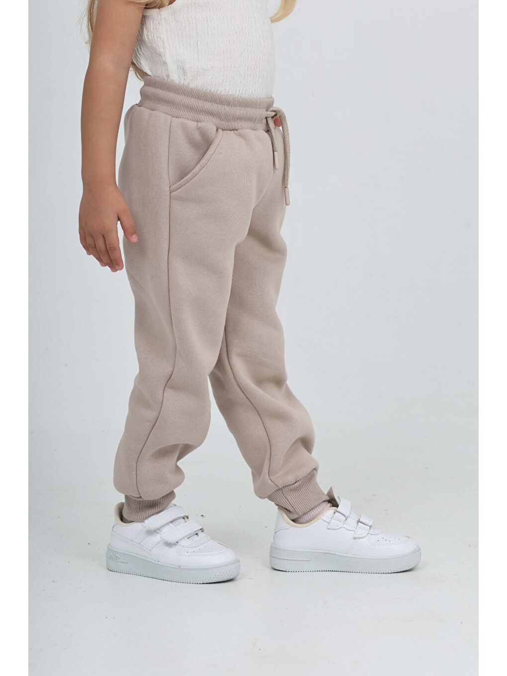 Bej Kız Çocuk T Logo Nakışlı Eşofman Alt-3