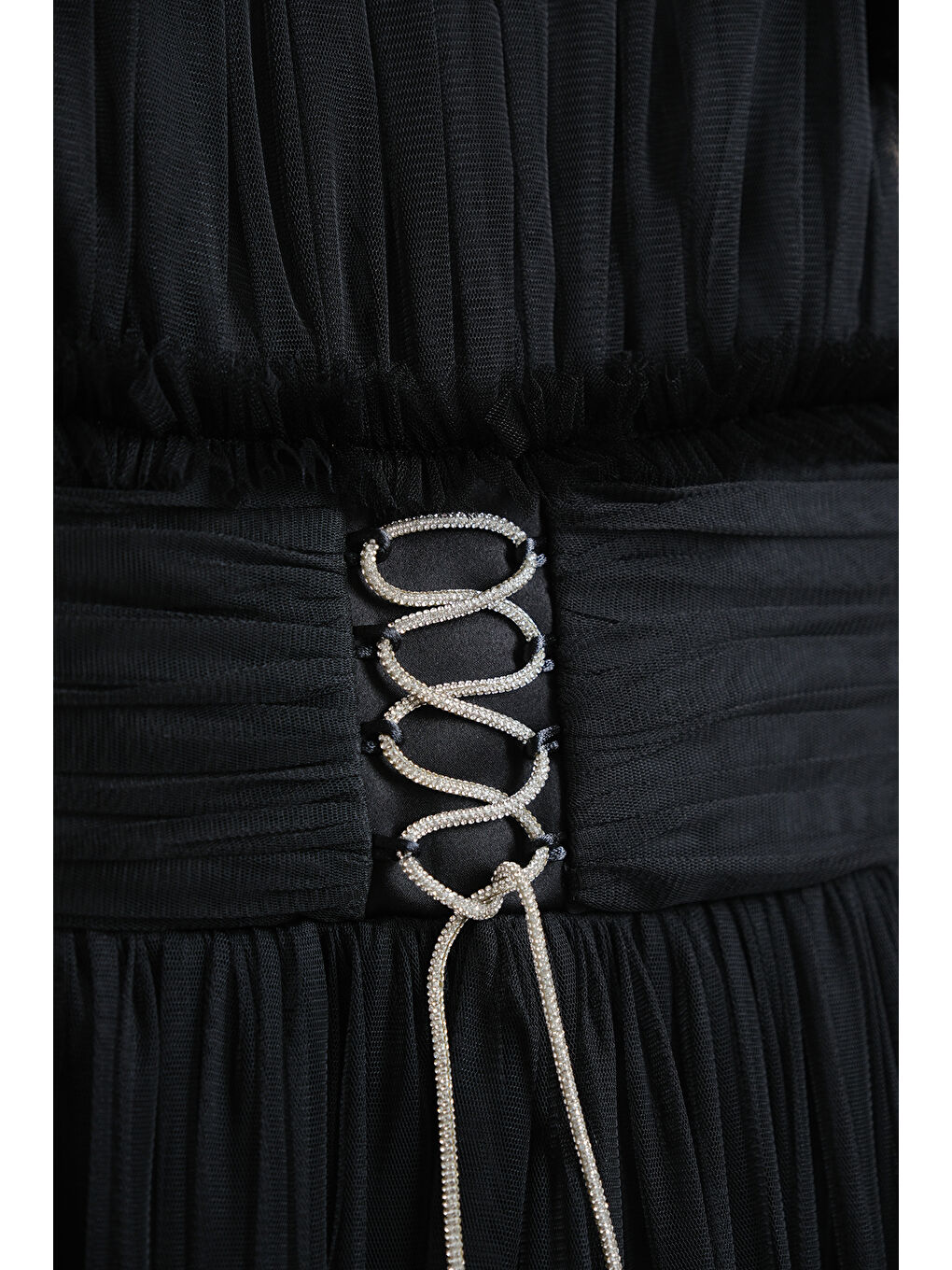 Siyah Beli İplik Detaylı Fıfır Kollu Kız Çocuk Abiye ABY.3005-2