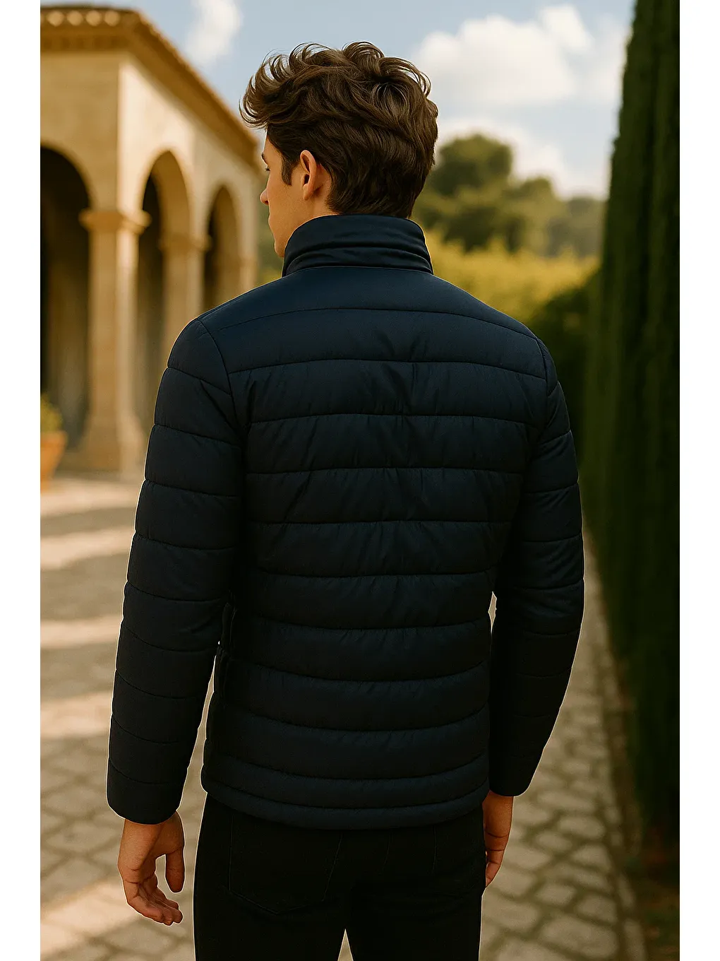 Erkek Comfort Dik Yaka Günlük Kışlık Lacivert Şişme Mont-5