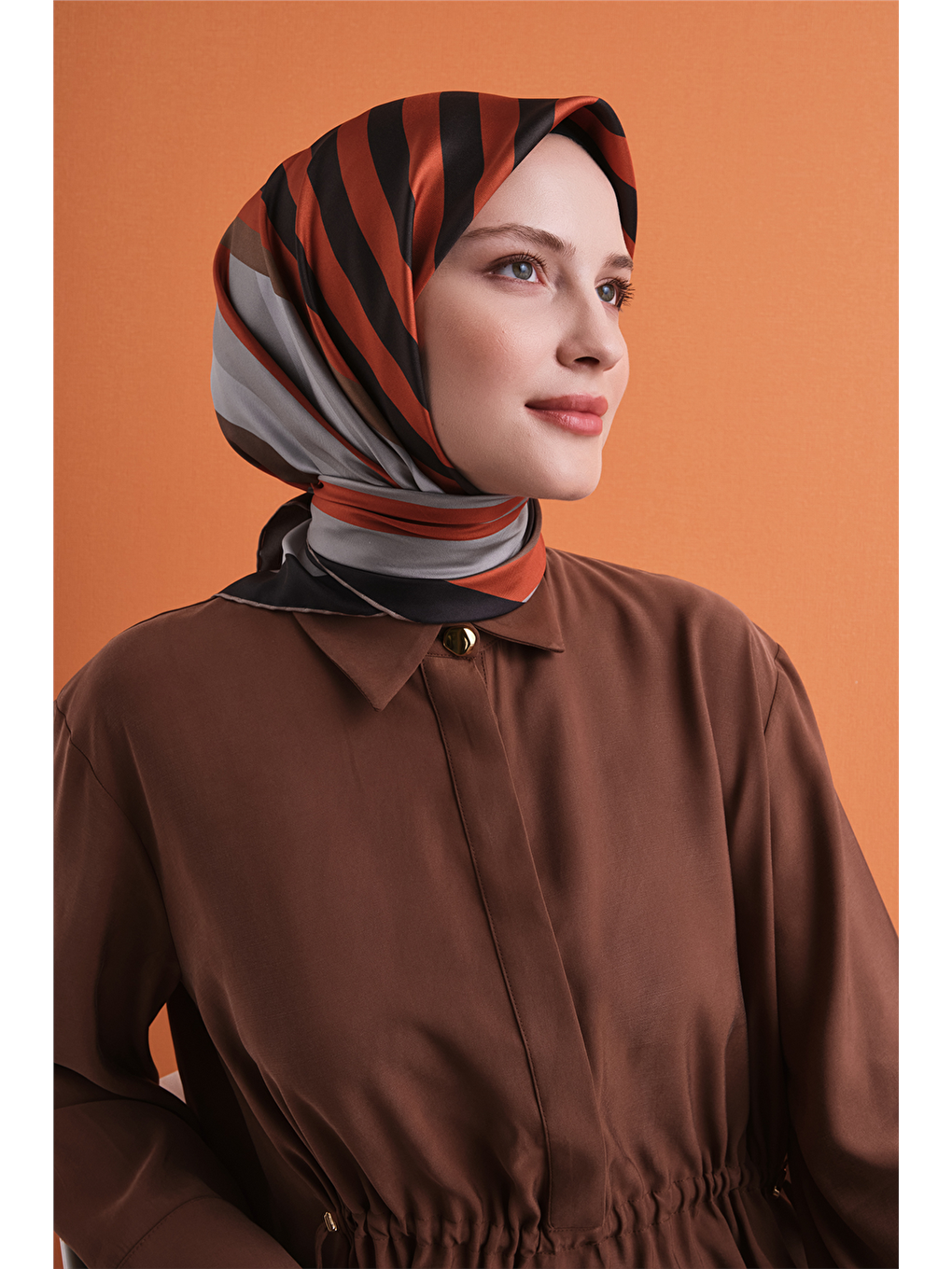 Turuncu Saf İpek Twill Eşarp 9615d 37-2