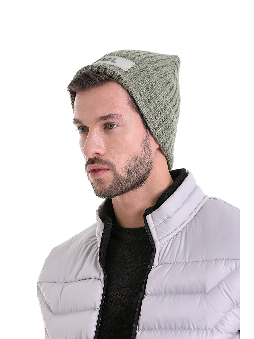 Haki Düz Pamuklu Örgü Bere-1