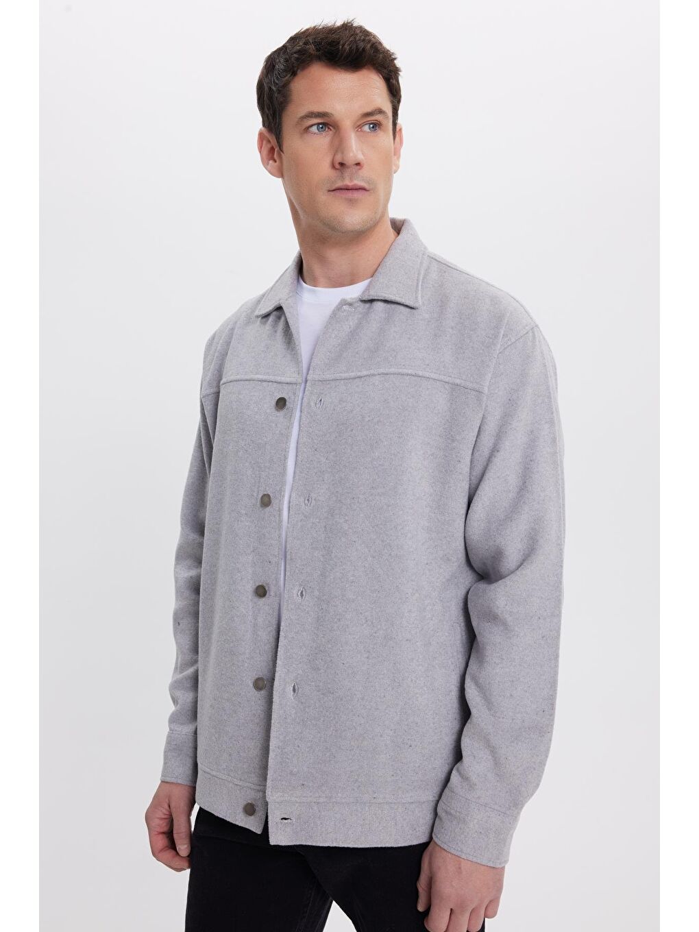 Erkek Relax Fit Rahat Kesim Yandan Flota Cep Oduncu Gri Kaşe Ceket Mont Gömlek