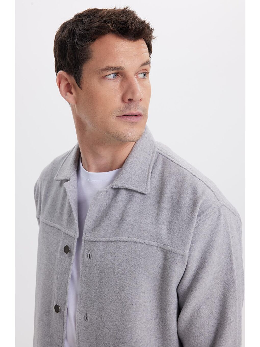 Erkek Relax Fit Rahat Kesim Yandan Flota Cep Oduncu Gri Kaşe Ceket Mont Gömlek-1