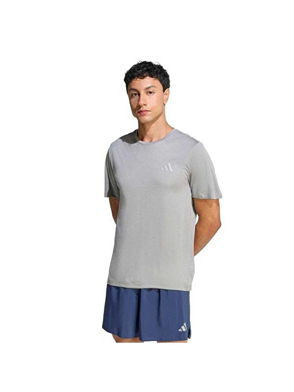 Run Essentials Erkek Gri Yuvarlak Yaka Tişört