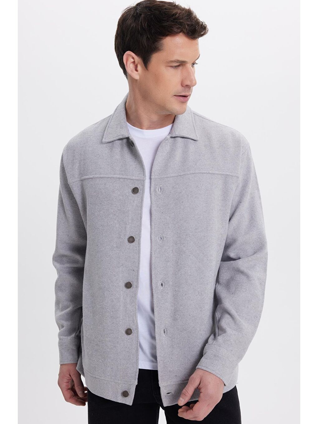 Erkek Relax Fit Rahat Kesim Yandan Flota Cep Oduncu Gri Kaşe Ceket Mont Gömlek-3